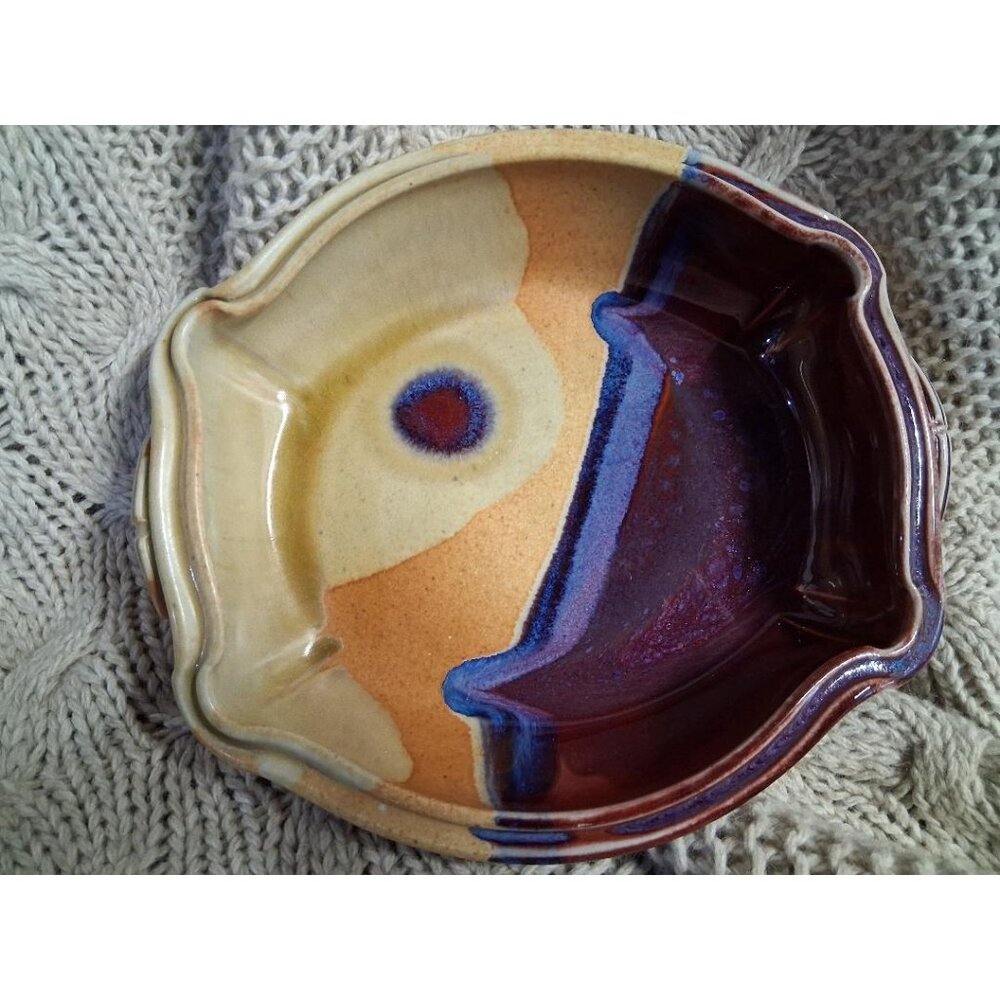 Handmade Glass Pottery Bowl With Multicolor Glaze Finish 10 Inches Diameter Deco